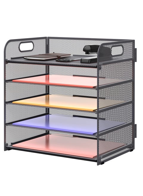 5 Trays Paper Organizer Letter Tray with Handle-Mesh Desk File Organizer, Paper Sorter Desk Organizer for Office, Home or School