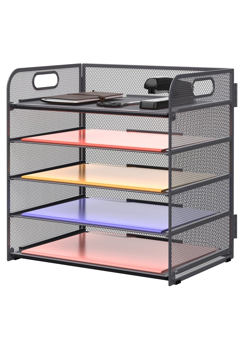 KYD - 5 Trays Paper Organizer Letter Tray with Handle-Mesh Desk File Organizer, Paper Sorter Desk Organizer for Office, Home or School - Image 1