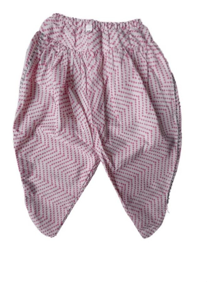 Little Dreams أحلام صغيرة (بنطلون أران للبنات الصغيرات بتصميم جايفوري مع أكمام مزخرفة وسروال دهوتي | فستان عرقي وردي (3-4 سنوات) - Image 4