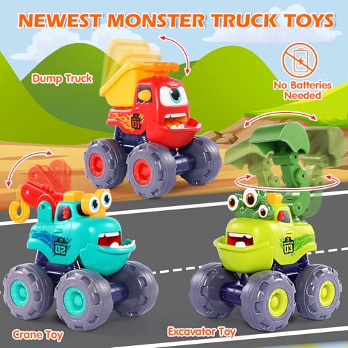 OCATO Monster Truck Toys for 1 2 3 Year Old Boy Birthday Gift, Outdoor Construction Toy Trucks Pull Back Cars for Toddlers 1-3, 1st Birthday Gifts 1 2 3 Year Old Boy Toys Baby Toddler Xmas Gifts Kids - Image 2