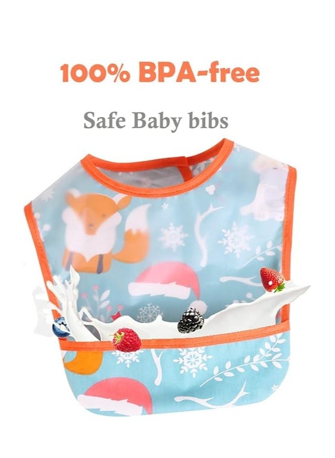 Bebiland 4 Pack Baby Bibs, Waterproof Toddler Bibs with Crumb Catcher Pocket, Food Feeding Bib Washable for Eating Travel 6-36 Months  - Image 2