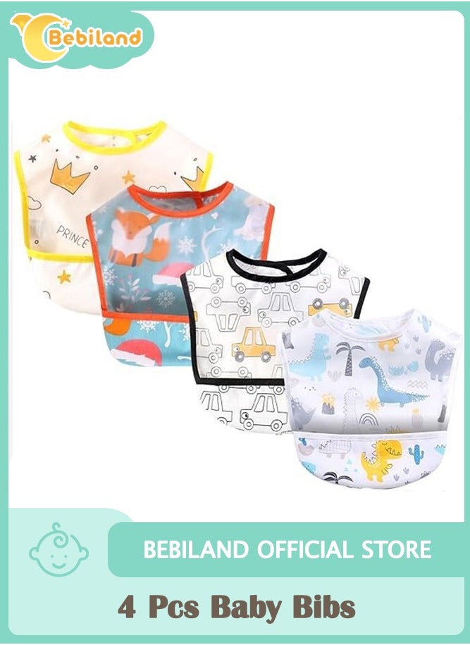 Bebiland 4 Pack Baby Bibs, Waterproof Toddler Bibs with Crumb Catcher Pocket, Food Feeding Bib Washable for Eating Travel 6-36 Months  - Image 1