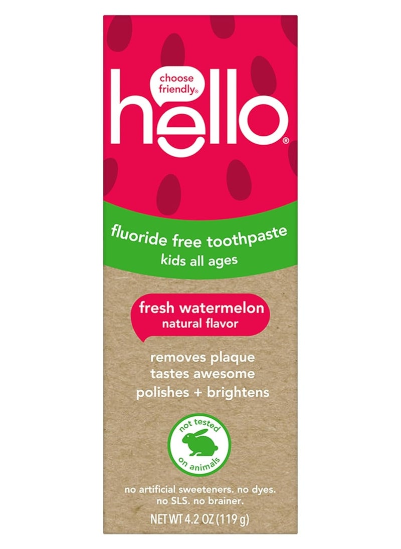 Hello hello Fresh Watermelon Fluoride Free Kids Toothpaste, 4.2 Oz Tube  - Image 1
