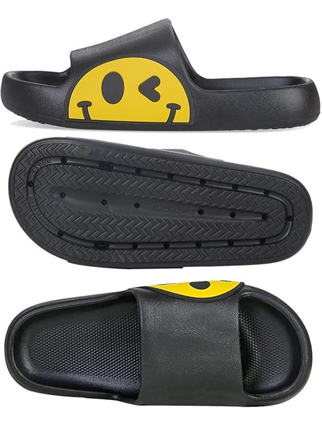 Men's And Women's Slippers, Pillow Slippers Sandals, Neutral Non-Slip Quick-Drying Shower Shoes For Indoor And Outdoor Open-Toed SPA Bath Fitness House Leisure Massage Smiley Slippers Black Size 38-39  - Image 3