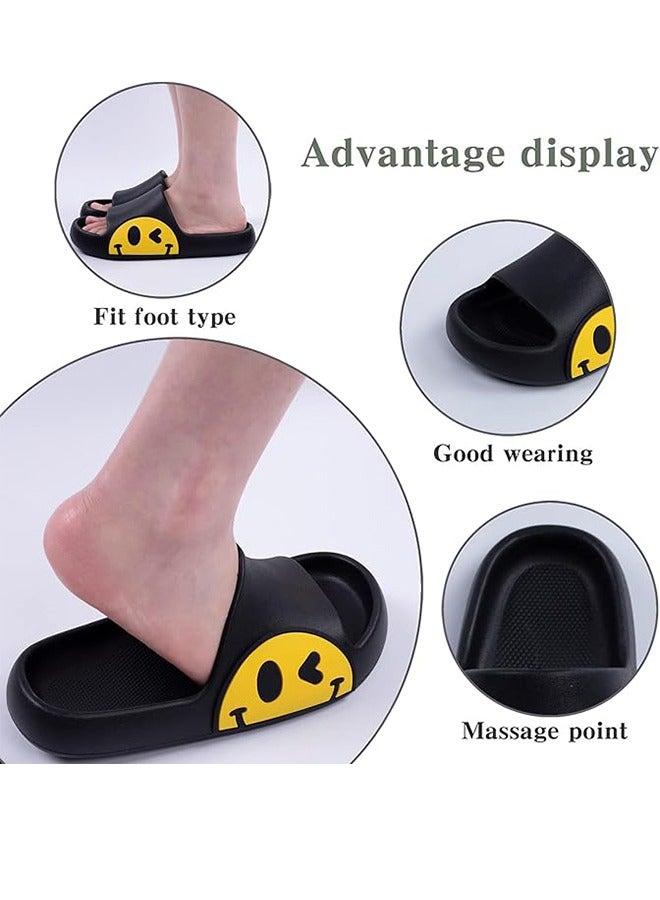 Men's And Women's Slippers, Pillow Slippers Sandals, Neutral Non-Slip Quick-Drying Shower Shoes For Indoor And Outdoor Open-Toed SPA Bath Fitness House Leisure Massage Smiley Slippers Black Size 38-39  - Image 4