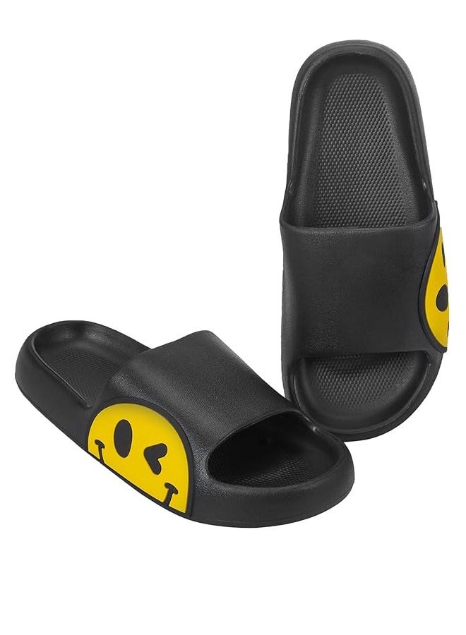 Men's And Women's Slippers, Pillow Slippers Sandals, Neutral Non-Slip Quick-Drying Shower Shoes For Indoor And Outdoor Open-Toed SPA Bath Fitness House Leisure Massage Smiley Slippers Black Size 38-39  - Image 2