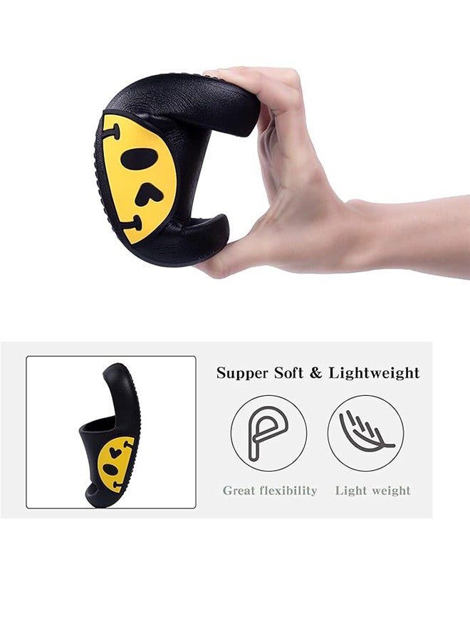 Men's And Women's Slippers, Pillow Slippers Sandals, Neutral Non-Slip Quick-Drying Shower Shoes For Indoor And Outdoor Open-Toed SPA Bath Fitness House Leisure Massage Smiley Slippers Black Size 38-39  - Image 5