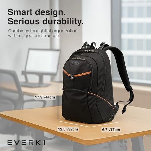 EVERKI Glide 17.3 Inch Laptop Backpack for Men & Women - Heavy-Duty, Water-Resistant Bookbag with Reflective Strips for College, Travel or Motorcycle (Black, EKP129) - Image 5