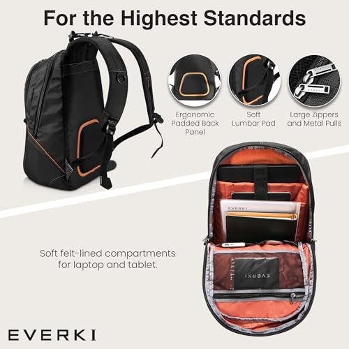 EVERKI Glide 17.3 Inch Laptop Backpack for Men & Women - Heavy-Duty, Water-Resistant Bookbag with Reflective Strips for College, Travel or Motorcycle (Black, EKP129) - Image 4