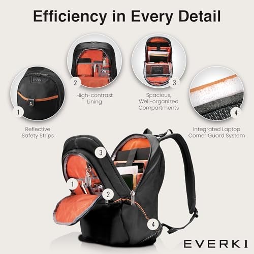 EVERKI Glide 17.3 Inch Laptop Backpack for Men & Women - Heavy-Duty, Water-Resistant Bookbag with Reflective Strips for College, Travel or Motorcycle (Black, EKP129) - Image 3