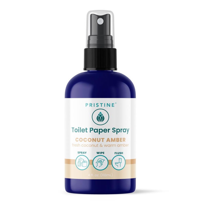 PRISTINE Toilet Paper Spray As Seen on Shark Tank More Natural Personal Cleansing Wipes Flushable Wet Wipes Alternative Spray Toilet Paper to Create Flushable Wipe Coconut Amber 4 fl oz