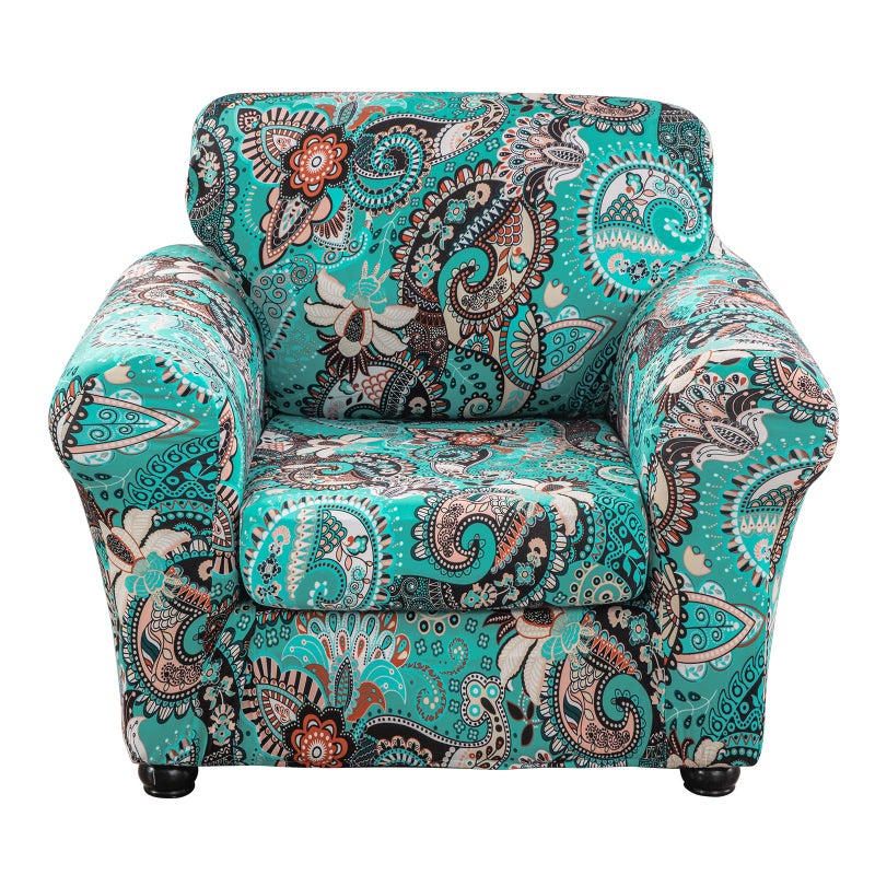 Lamberia Printed Sofa Cover High Stretch Sofa Slipcovers 2 Piece Armchair Slipcover with One Separate Cushion Cover Elastic Bottom Floral Pattern (Green, Armchair) - Image 1