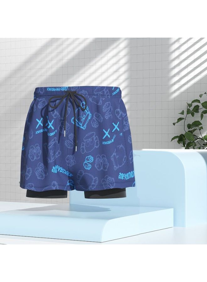 إسكدنيا شورت سباحة رجالي عصري صيفي مضاد للإحراج مكون من قطعتين محافظين سريع الجفاف بوكسر على شكل دب - اللون: أزرق مقاس الدب: 3XL (75.00 كجم - 85.00 كجم موصى به - Image 1