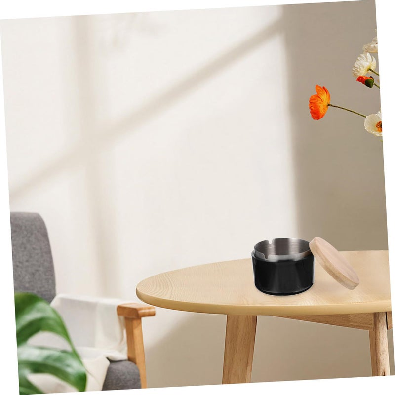 Round Bamboo Lid Ashtray Smoking Tray Retro Decor for Home Office - Image 5