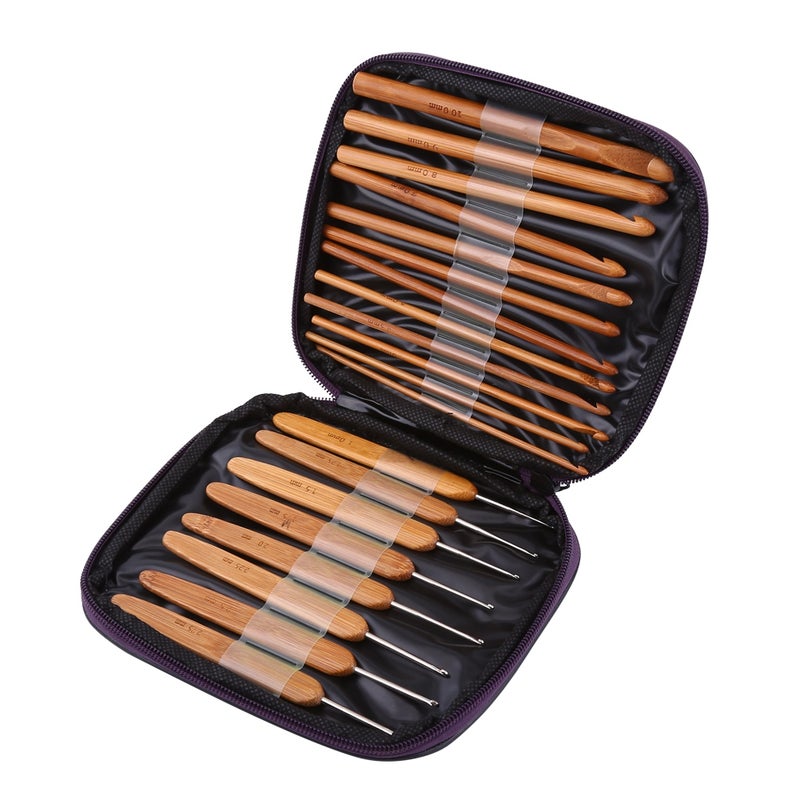 Bamboo Crochet Hooks Needles Knit Weave Craft Yarn Sewing Knitting Tools with Case - Image 1