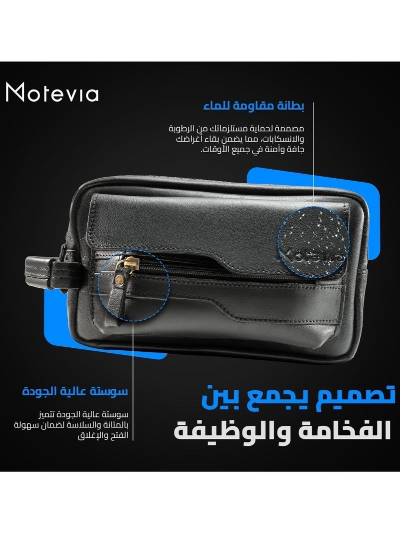 شنطة رجالي يد حقيبة للرجال من الجلد الطبيعي 100% بمقبض معصم مقاس كبير مع ثلاث جيوب وتقسيمة داخلية مميزة شنط رجال هاند باج Motevia - Image 2