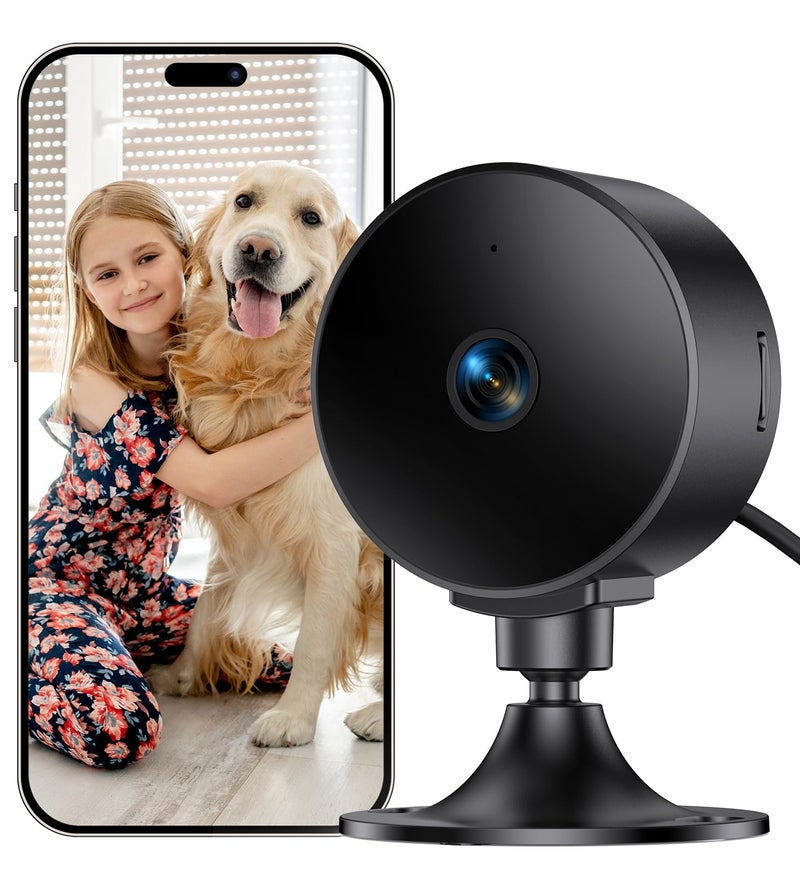 Elelink Indoor Security Camera 2K 3MP, Motion & Sound Detection, Real-Time Alerts, Two-Way Audio, Works with Alexa & Google Assistant, Home Security Camera with 256GB SD & Cloud Storage, Black, 2.4GHz - Image 1