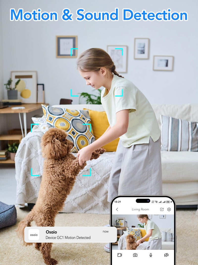 Elelink Indoor Security Camera 2K 3MP, Motion & Sound Detection, Real-Time Alerts, Two-Way Audio, Works with Alexa & Google Assistant, Home Security Camera with 256GB SD & Cloud Storage, Black, 2.4GHz - Image 5