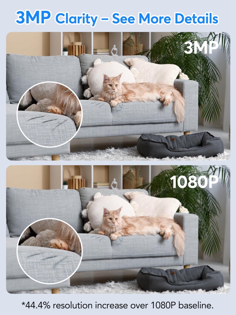 Elelink Indoor Security Camera 2K 3MP, Motion & Sound Detection, Real-Time Alerts, Two-Way Audio, Works with Alexa & Google Assistant, Home Security Camera with 256GB SD & Cloud Storage, Black, 2.4GHz - Image 3