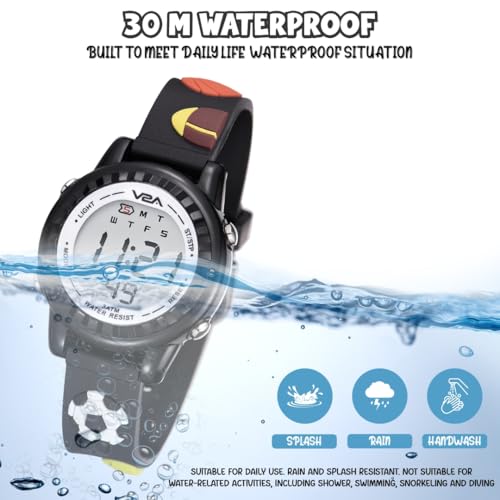 V2A Kids 3D Football Print Digital Watch for Boys Aged 3 to 10 – Soft Silicone Strap |Multi-Function | Multicolour LED Luminous | Alarm Stopwatch Wristwatch| Gift for Kids Aged 3-10 Years! - Image 5