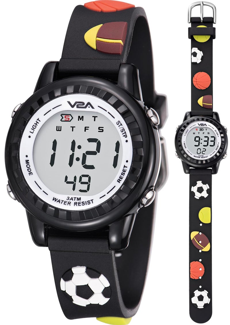 V2A Kids 3D Football Print Digital Watch for Boys Aged 3 to 10 – Soft Silicone Strap |Multi-Function | Multicolour LED Luminous | Alarm Stopwatch Wristwatch| Gift for Kids Aged 3-10 Years! - Image 1
