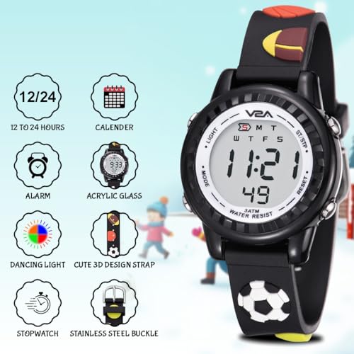 V2A Kids 3D Football Print Digital Watch for Boys Aged 3 to 10 – Soft Silicone Strap |Multi-Function | Multicolour LED Luminous | Alarm Stopwatch Wristwatch| Gift for Kids Aged 3-10 Years! - Image 4