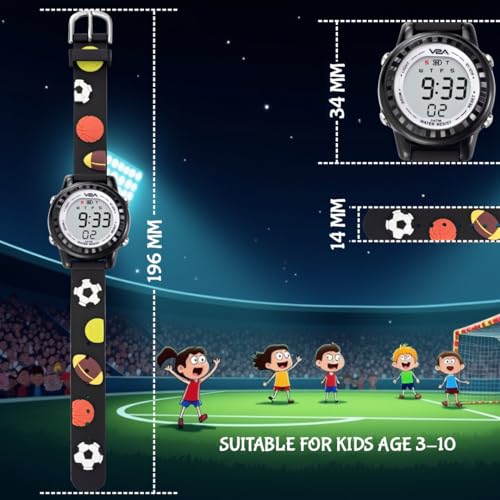 V2A Kids 3D Football Print Digital Watch for Boys Aged 3 to 10 – Soft Silicone Strap |Multi-Function | Multicolour LED Luminous | Alarm Stopwatch Wristwatch| Gift for Kids Aged 3-10 Years! - Image 2