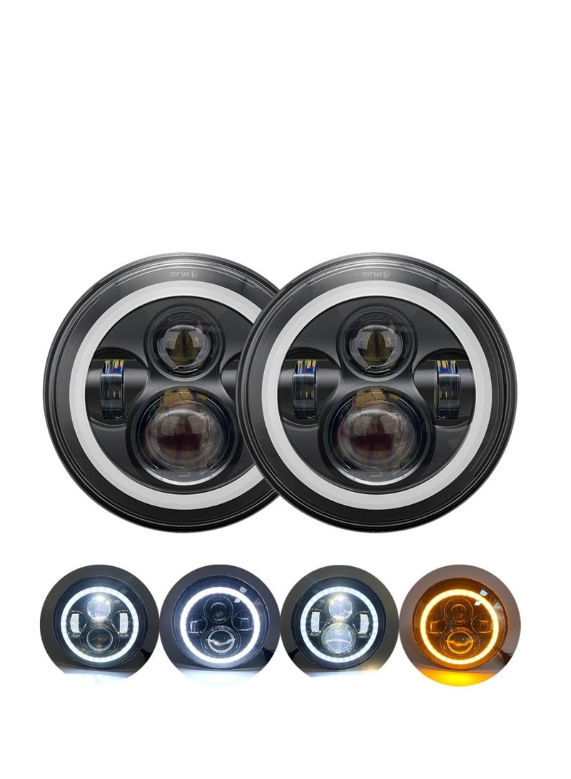 gz auto GZ AUTO 7 Inch Full Ring LED Halo Headlights with Amber Turn Signal, White DRL, High/Low Beam, IP67 Waterproof, Full Ring Design, Compatible with 2007-2017 Jeep Wrangler JK JKU, Plug & Play - 1 Pair  - Image 1