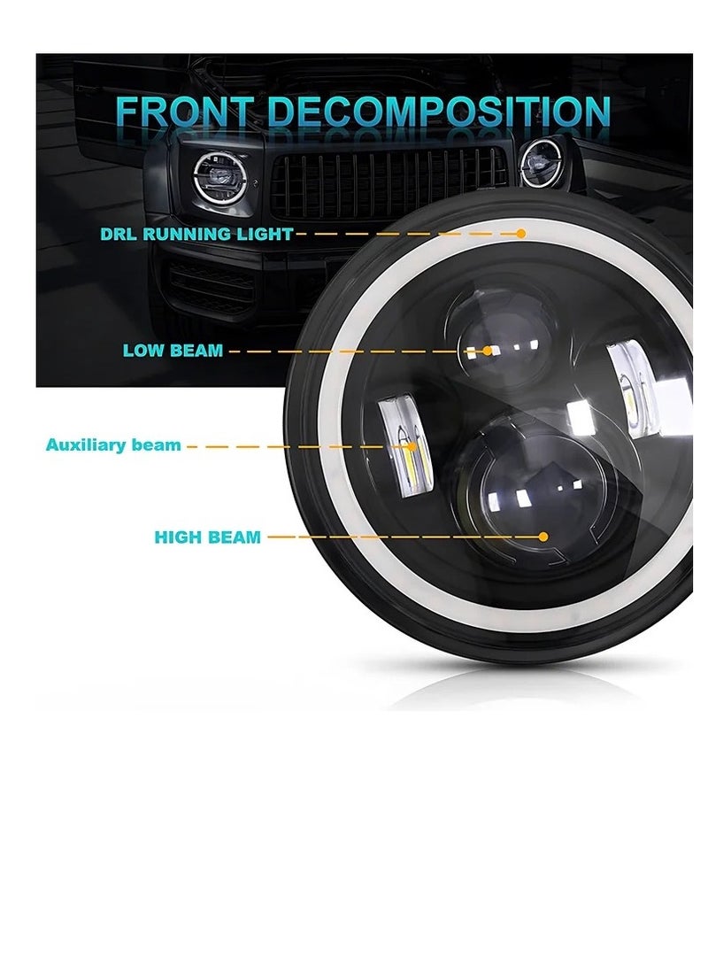 gz auto GZ AUTO 7 Inch Full Ring LED Halo Headlights with Amber Turn Signal, White DRL, High/Low Beam, IP67 Waterproof, Full Ring Design, Compatible with 2007-2017 Jeep Wrangler JK JKU, Plug & Play - 1 Pair  - Image 2