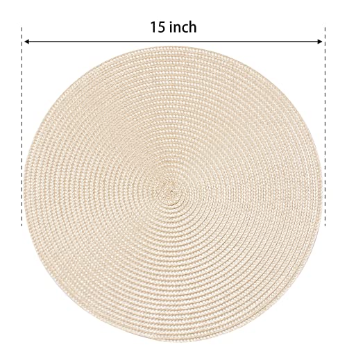 FunWheat Round Braided Placemats Set of 6 Table Mats for Dining Tables Woven Washable Non-Slip Place mats 15 inch(Beige, 6pcs) - Image 2