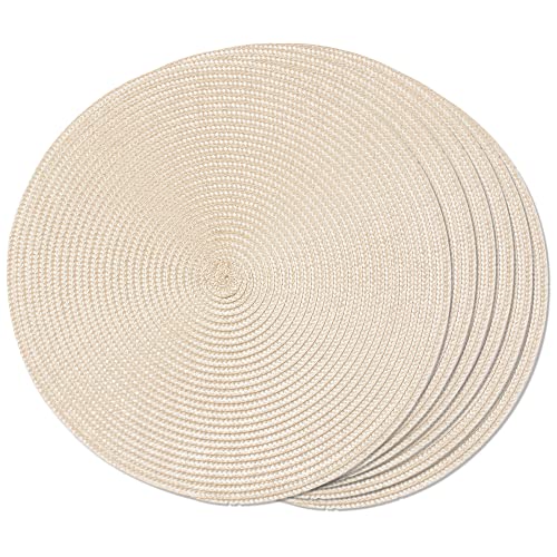 FunWheat Round Braided Placemats Set of 6 Table Mats for Dining Tables Woven Washable Non-Slip Place mats 15 inch(Beige, 6pcs) - Image 1