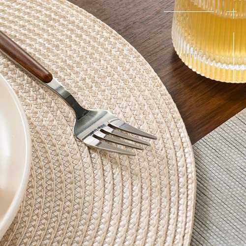 FunWheat Round Braided Placemats Set of 6 Table Mats for Dining Tables Woven Washable Non-Slip Place mats 15 inch(Beige, 6pcs) - Image 5