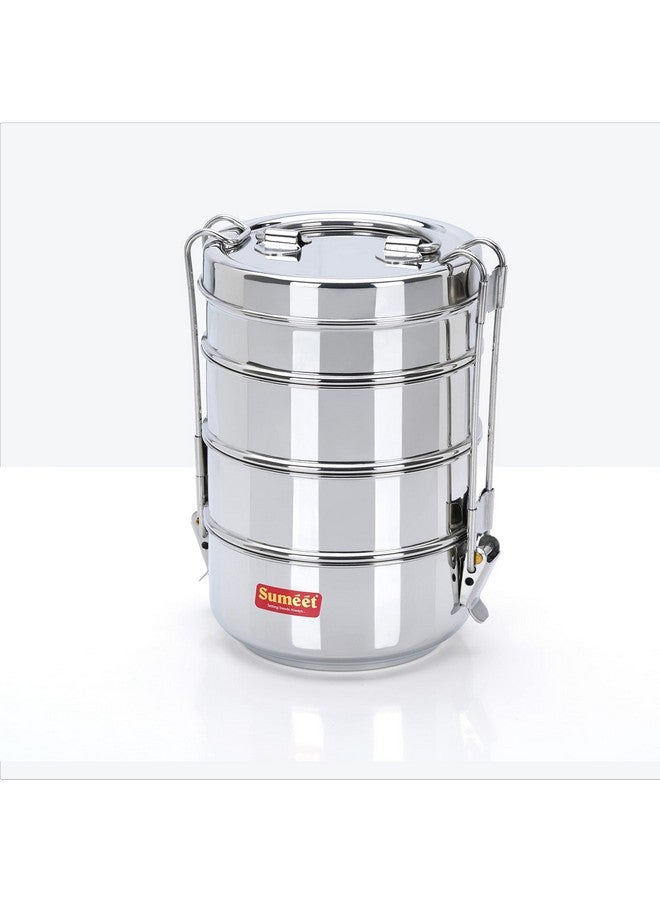 Sumeet Sumeet Stainless Steel 4 Compartment Lunch Box/Tiffin with Lid and Handle, 11.5Cm Dia, (2000ML, Silver)  - Image 1
