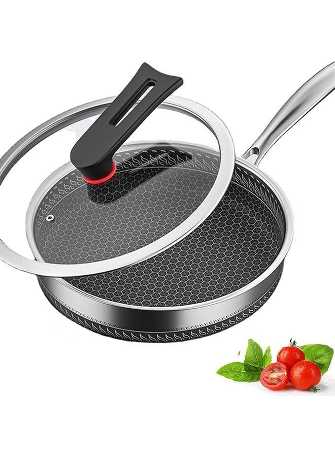 Arabest Stainless Steel Frying Pan Set, 30cm Nonstick Fry Pan with Honeycomb Carving, Stainless Steel Wok Pan with Glass Lid, Handle and Silicone Spatula, Induction Compatible and Dish Washer Safe - Image 1