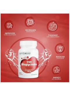 ambrosial Iron Bisglycinate 28mg Iron Supplement for Women and Men | Pack of 1- 120 Veg Tablets  - Image 2