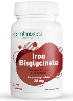 ambrosial Iron Bisglycinate 28mg Iron Supplement for Women and Men | Pack of 1- 120 Veg Tablets  - Image 1