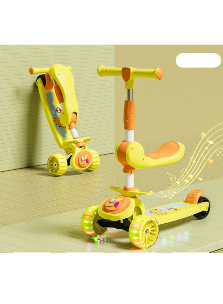 BAIG Multifunctional Children's Scooter Pedal Three in One  Baby Can Sit and Ride Flashing Three-Wheel Scooter Toys for Kids - Image 1