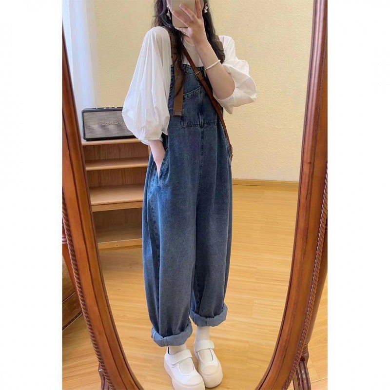 Lantern Sleeve Top  Strap Pants Set Summer 2024 Top + overalls [version] two-piece set