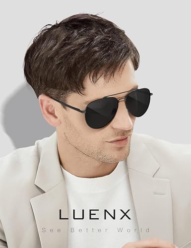LUENX Men Aviator Sunglasses Polarized Womens Driving Shades Mirror Blue Lens Metal Black Frame Classic - Image 2