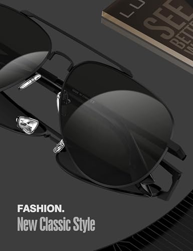 LUENX Men Aviator Sunglasses Polarized Womens Driving Shades Mirror Blue Lens Metal Black Frame Classic - Image 5
