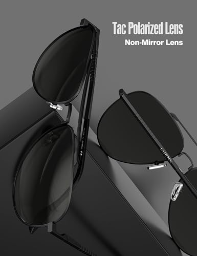 LUENX Men Aviator Sunglasses Polarized Womens Driving Shades Mirror Blue Lens Metal Black Frame Classic - Image 4