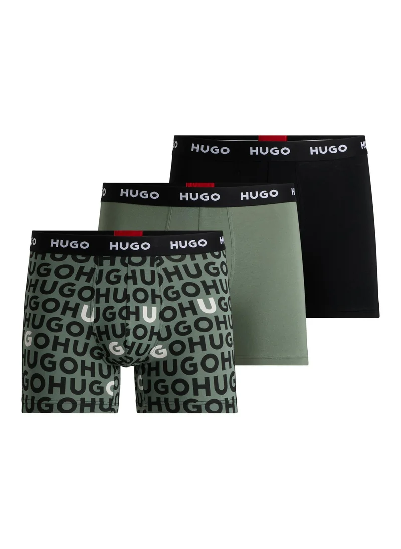 هوجو Three-pack of stretch-cotton boxer briefs with logos