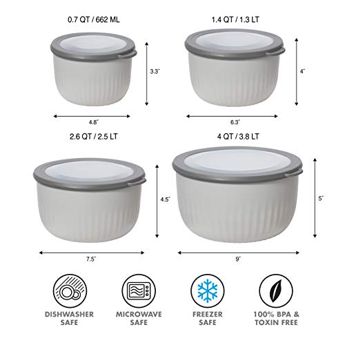 Oggi Prep, Store & Serve Plastic Bowl w/See-Thru Lid- Dishwasher, Microwave & Freezer Safe, (4 qt) Lt Gray w/Dk Gray Lid - Image 5