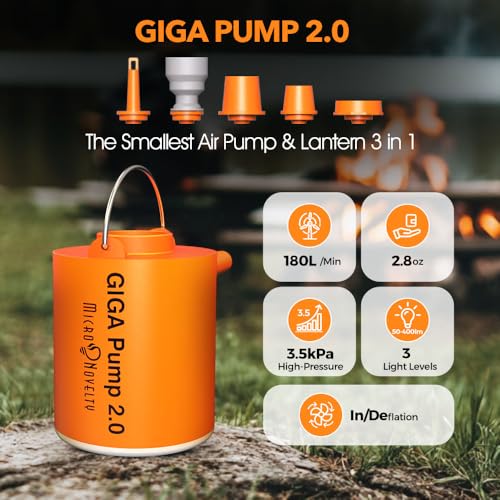 GIGA PUMP Portable Air Pump for Inflatables, Ultra-Light 2.8oz Rechargeable Mini Air Mattress Pump with Camping Light, Inflate Deflate for Air Mattress,Pool Floats, Vacuum Storage Bags - Image 2