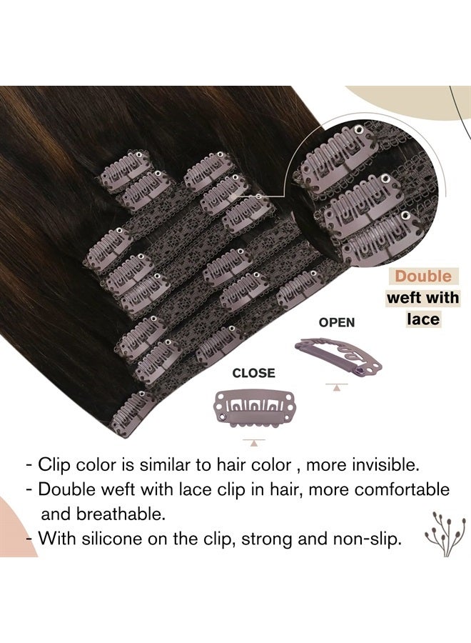 Ugeat Clip in Hair Extensions 16 Inch Brown Balayage Hair Extensions Clip in Real Human Hair 120 Grams Double Weft Clip in Extensions #2/6/12 - Image 3
