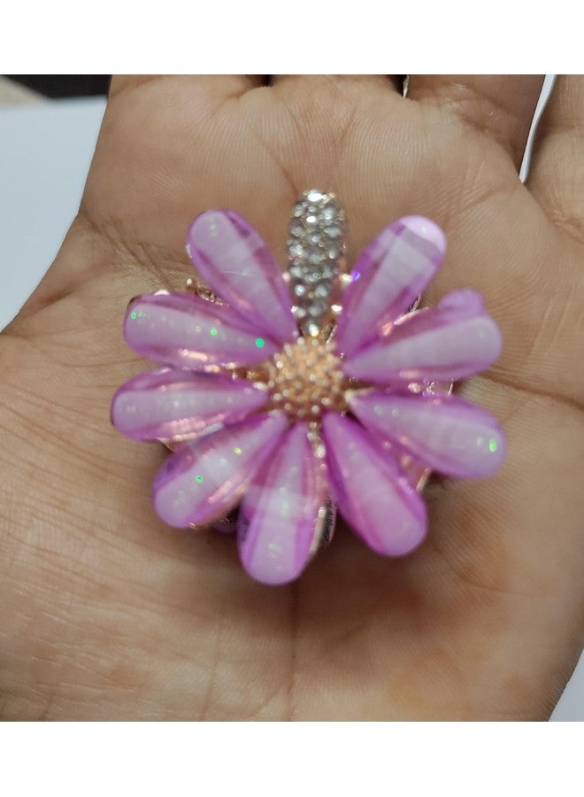 Trendsetter pack of 1 Double Side Crystal Flower Hair Claw Rhinestones Alloy Hair Clamp For Girls Sweet Summer Side Clip Hair Styling Accessories(Random color) - Image 3