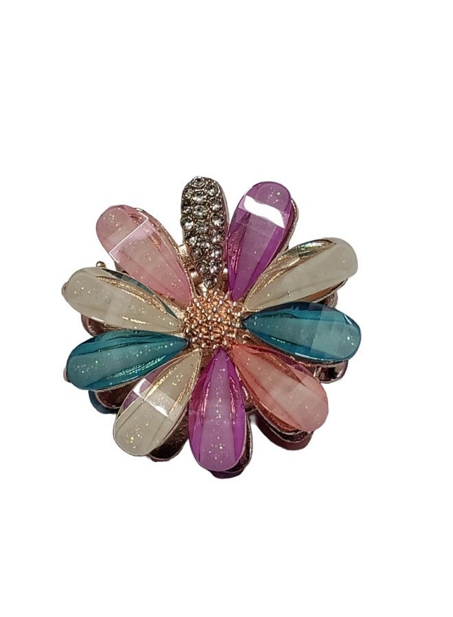 Trendsetter pack of 1 Double Side Crystal Flower Hair Claw Rhinestones Alloy Hair Clamp For Girls Sweet Summer Side Clip Hair Styling Accessories(Random color) - Image 1