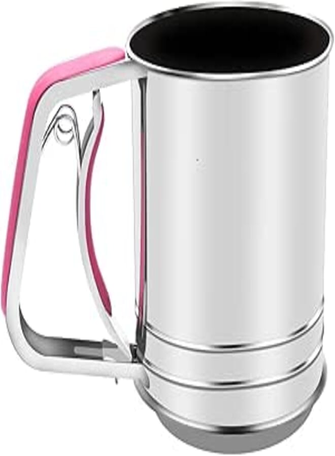 Stainless Steel Flour Sifter 3 Cups, Baking Sieve Cup (Pink)