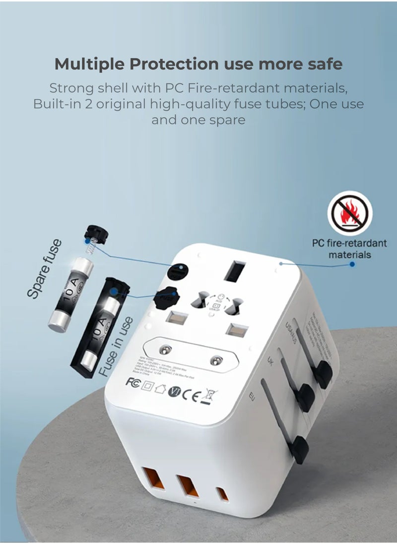 blupebble Passport 3.1 World Travel Adapter with 1 USB-C + 2 USB-A ports, Worldwide Wall Chargerfor iPhone, Tablets, Laptop, Plug Adapter USA, UK, EU, AU  - Image 4
