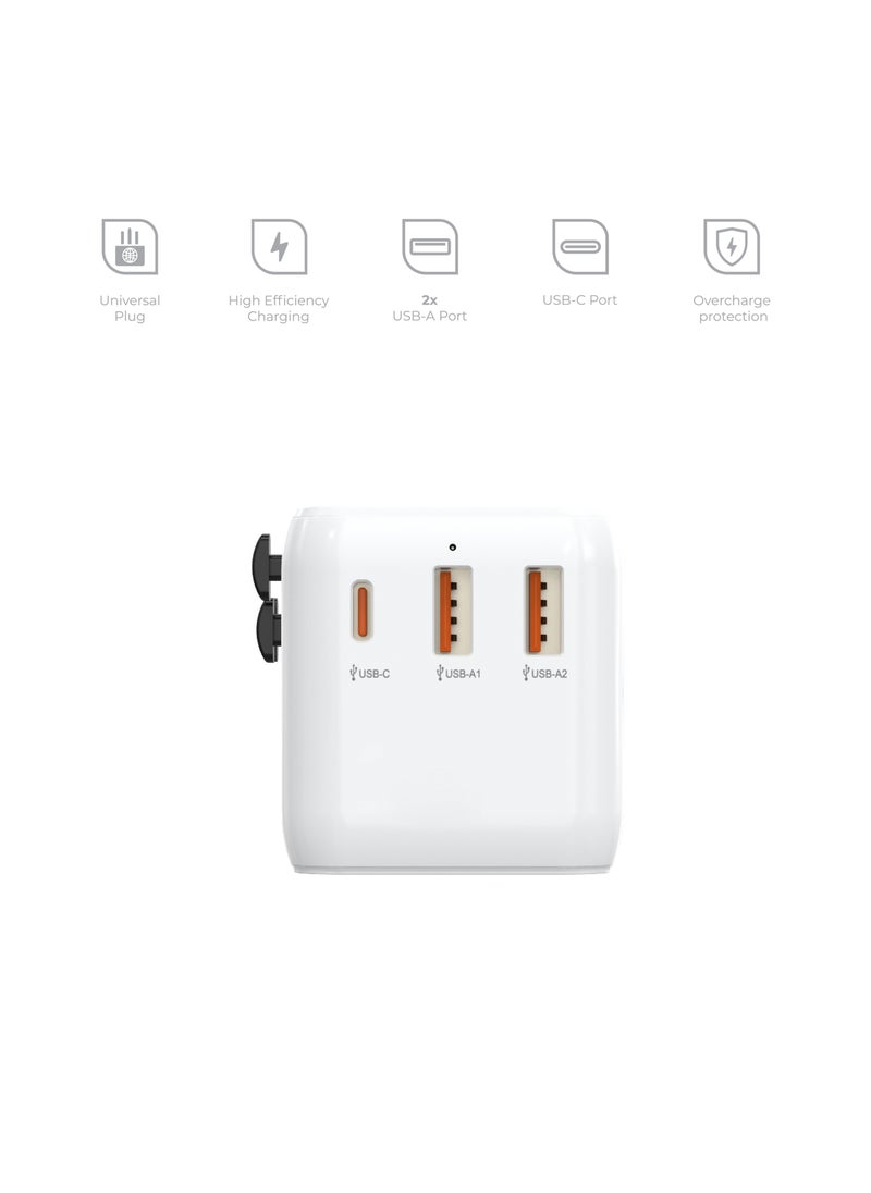 blupebble Passport 3.1 World Travel Adapter with 1 USB-C + 2 USB-A ports, Worldwide Wall Chargerfor iPhone, Tablets, Laptop, Plug Adapter USA, UK, EU, AU  - Image 2